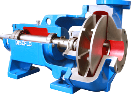 Cutaway of a Discflo disc pump showing the parallel disc pack